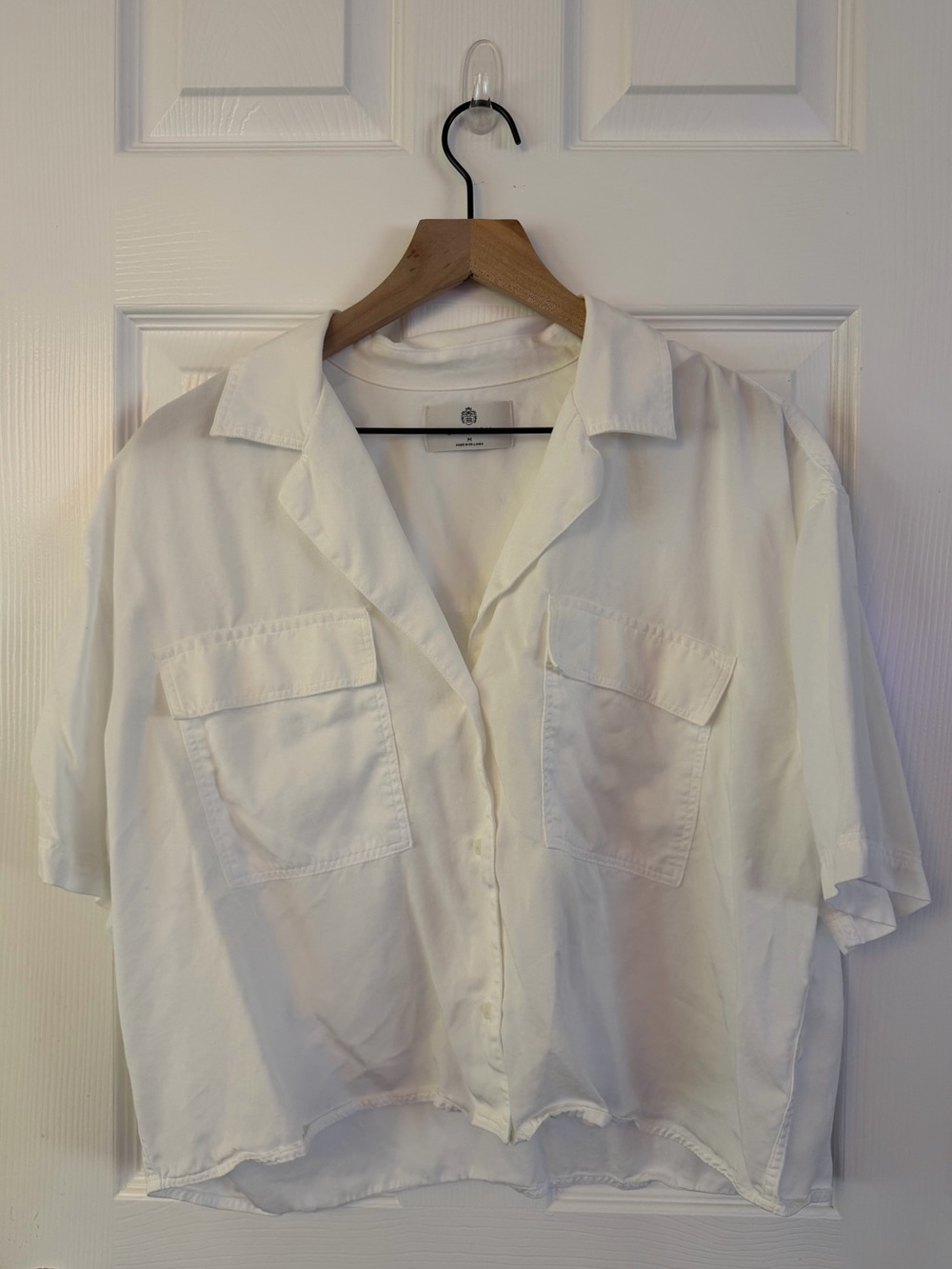 Babaton Relaxed Short-Sleeve Button-Up Shirt in White